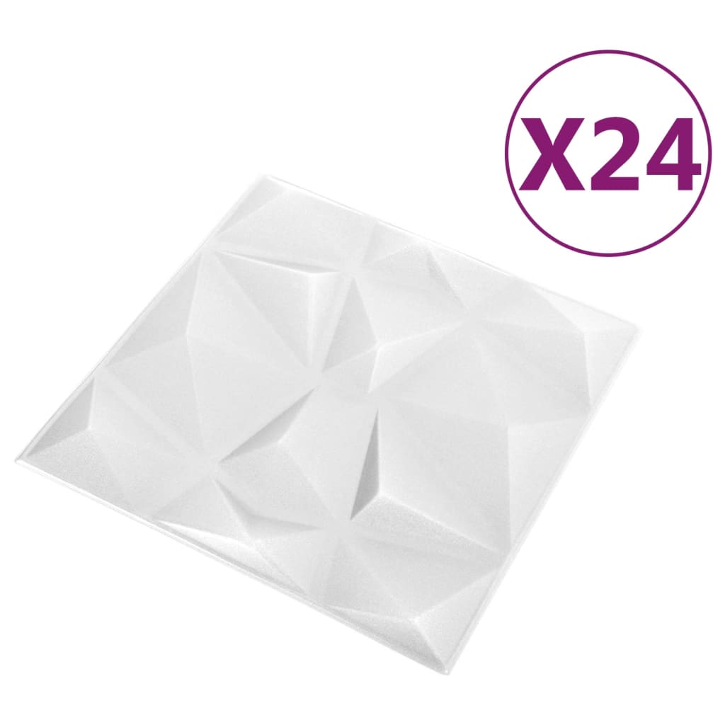 vidaXL 3D-Wandpaneele 24 Stk. 50x50 cm Diamantweiß 6 m²