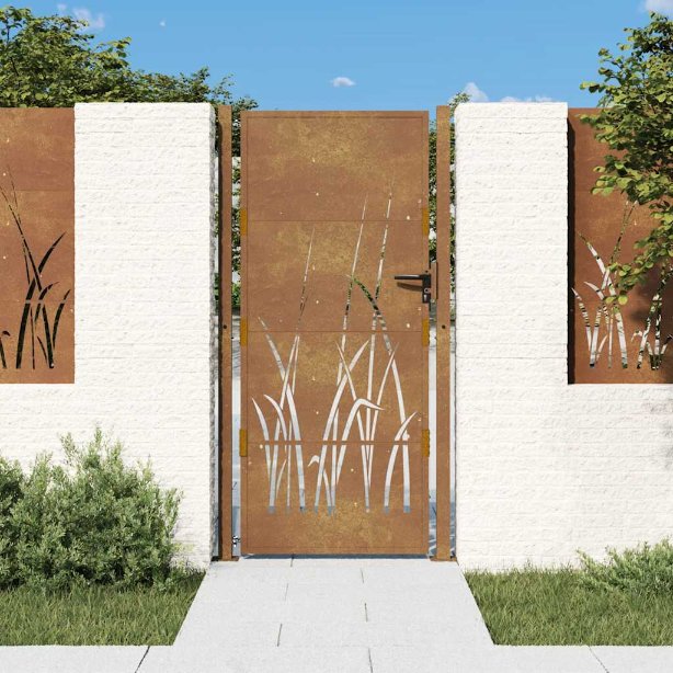 vidaXL Gartentor 100x75 cm Cortenstahl Gras-Design