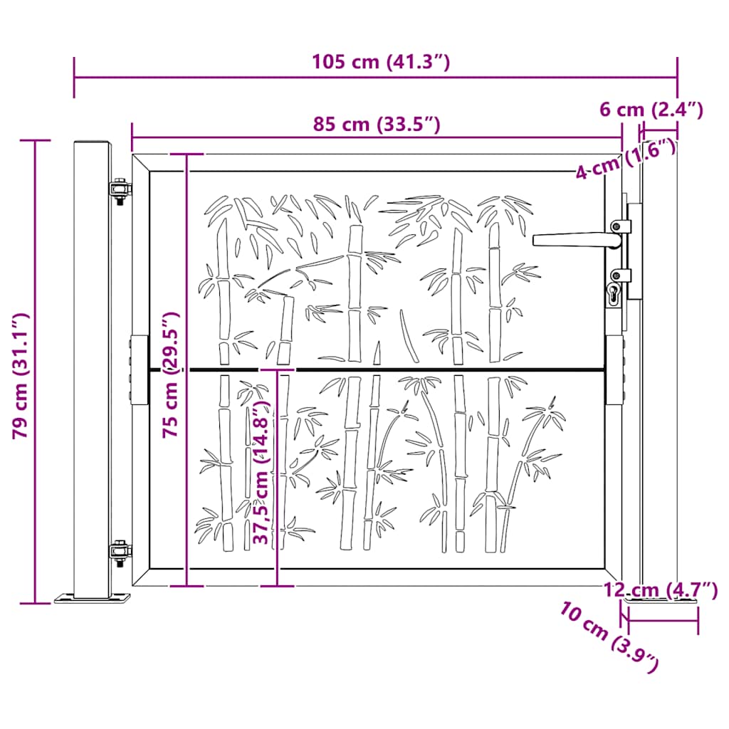 vidaXL Gartentor 100x75 cm Cortenstahl Bambus-Design