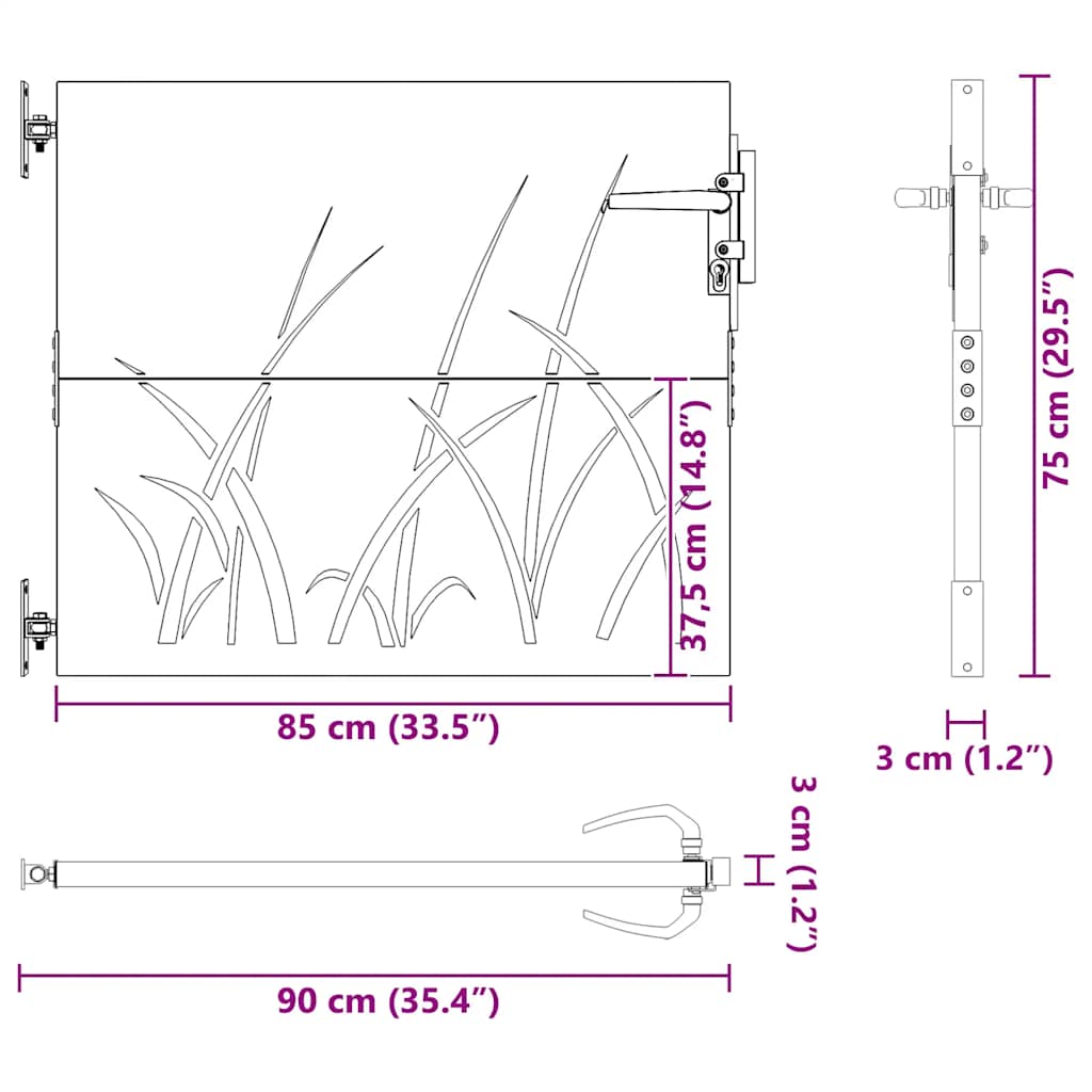 vidaXL Gartentor 85x75 cm Cortenstahl Gras-Design