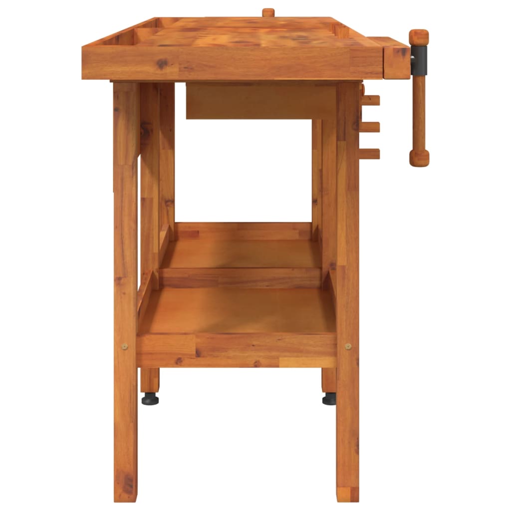 vidaXL Werkbank mit Schubladen Schraubstöcken 162x62x83 cm Akazienholz