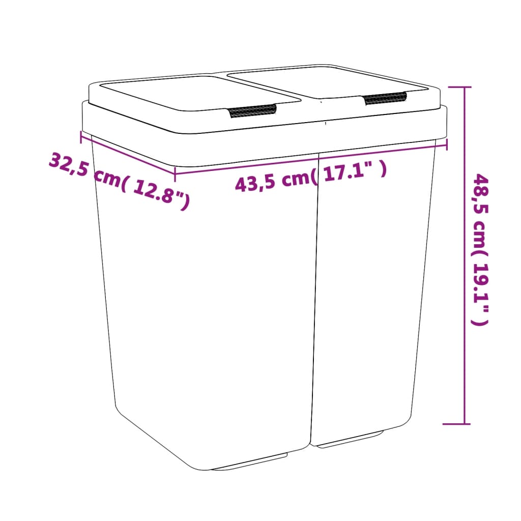 vidaXL Duo Mülleimer Weiß 2x25 L