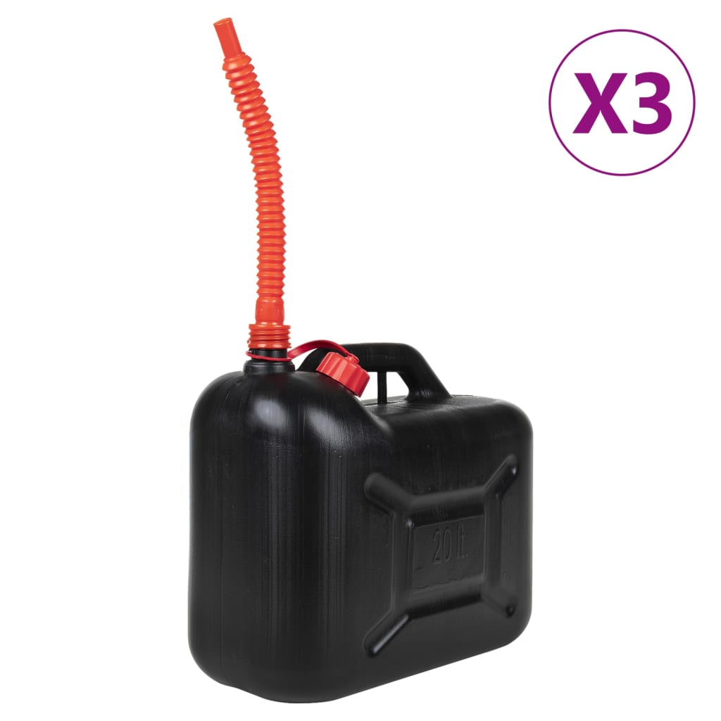 vidaXL Benzinkanister mit Flexiblem Ausgießer 3 Stk. Schwarz 10 L