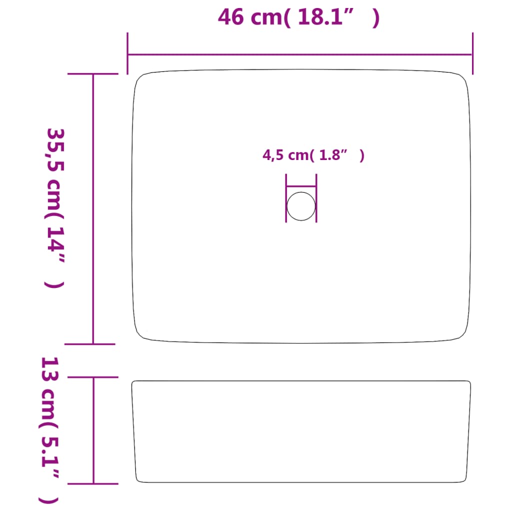 vidaXL Aufsatzwaschbecken Schwarz Blau Rechteckig 46x35,5x13cm Keramik