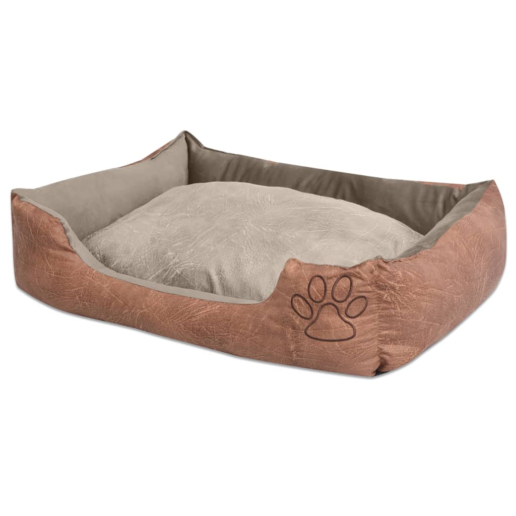 vidaXL Hundebett mit Kissen PU Kunstleder Größe M Beige