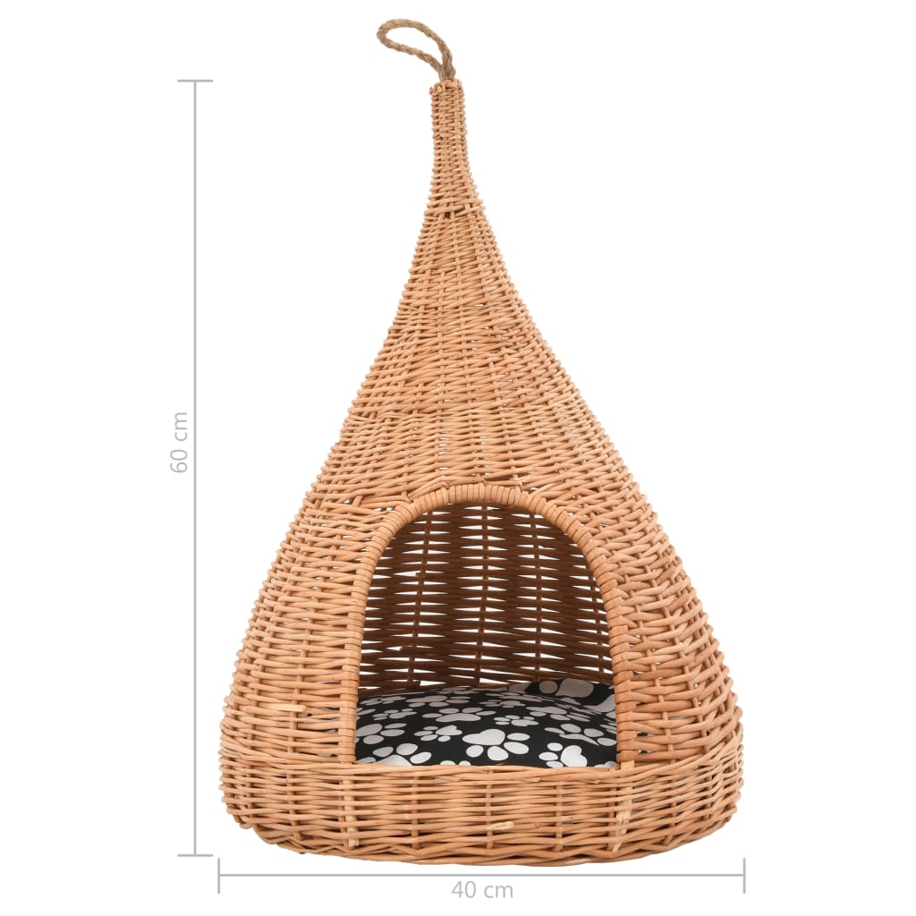 vidaXL Katzenhaus mit Kissen 40x60 cm Naturweide Tipi