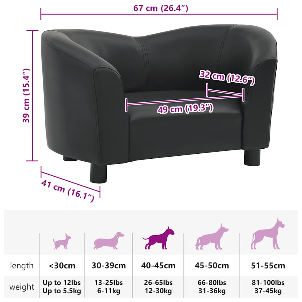 vidaXL Hundesofa Schwarz 67x41x39 cm Kunstleder