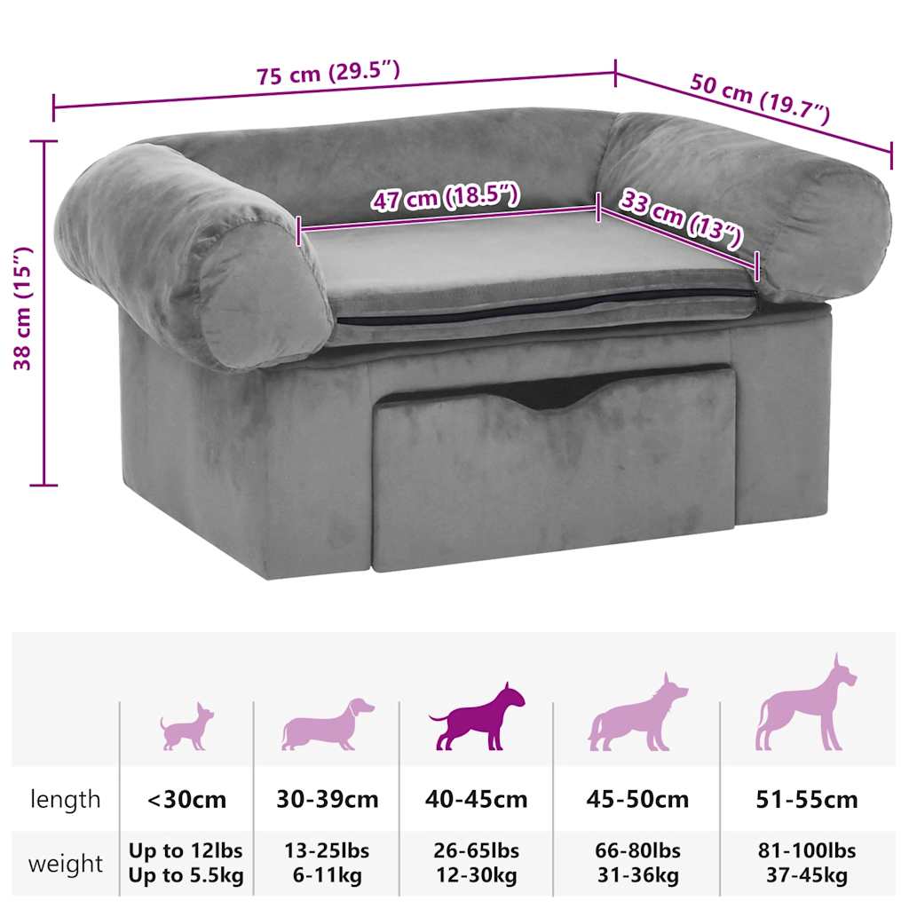 vidaXL Hundesofa mit Schublade Grau 75x50x38 cm Plüsch