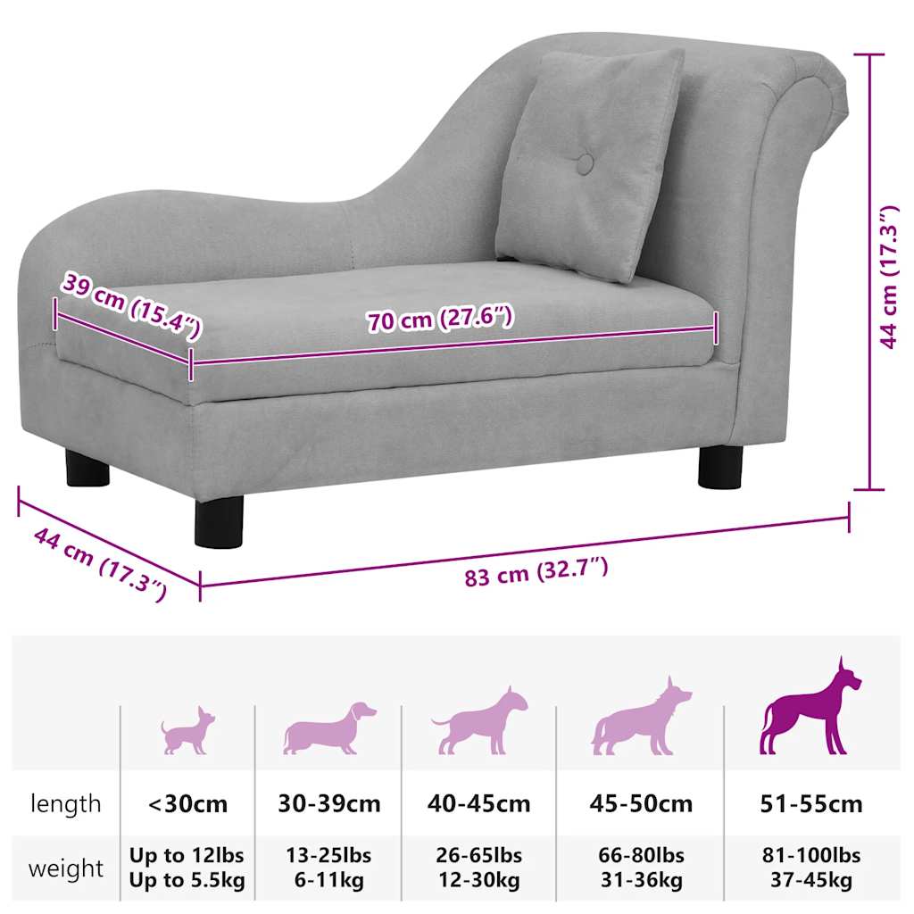 vidaXL Hundesofa mit Kissen Grau 83x44x44 cm Plüsch