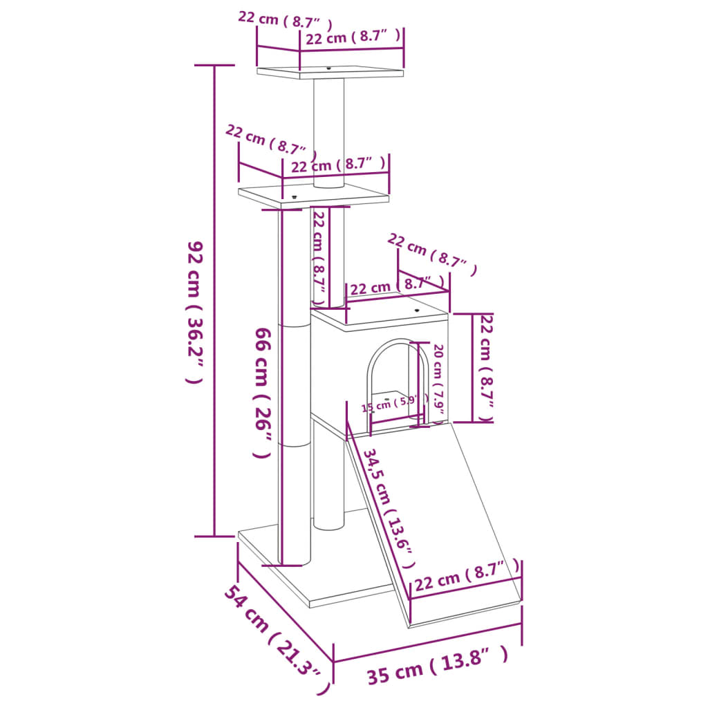 vidaXL Kratzbaum mit Sisal-Kratzsäulen Creme 92 cm