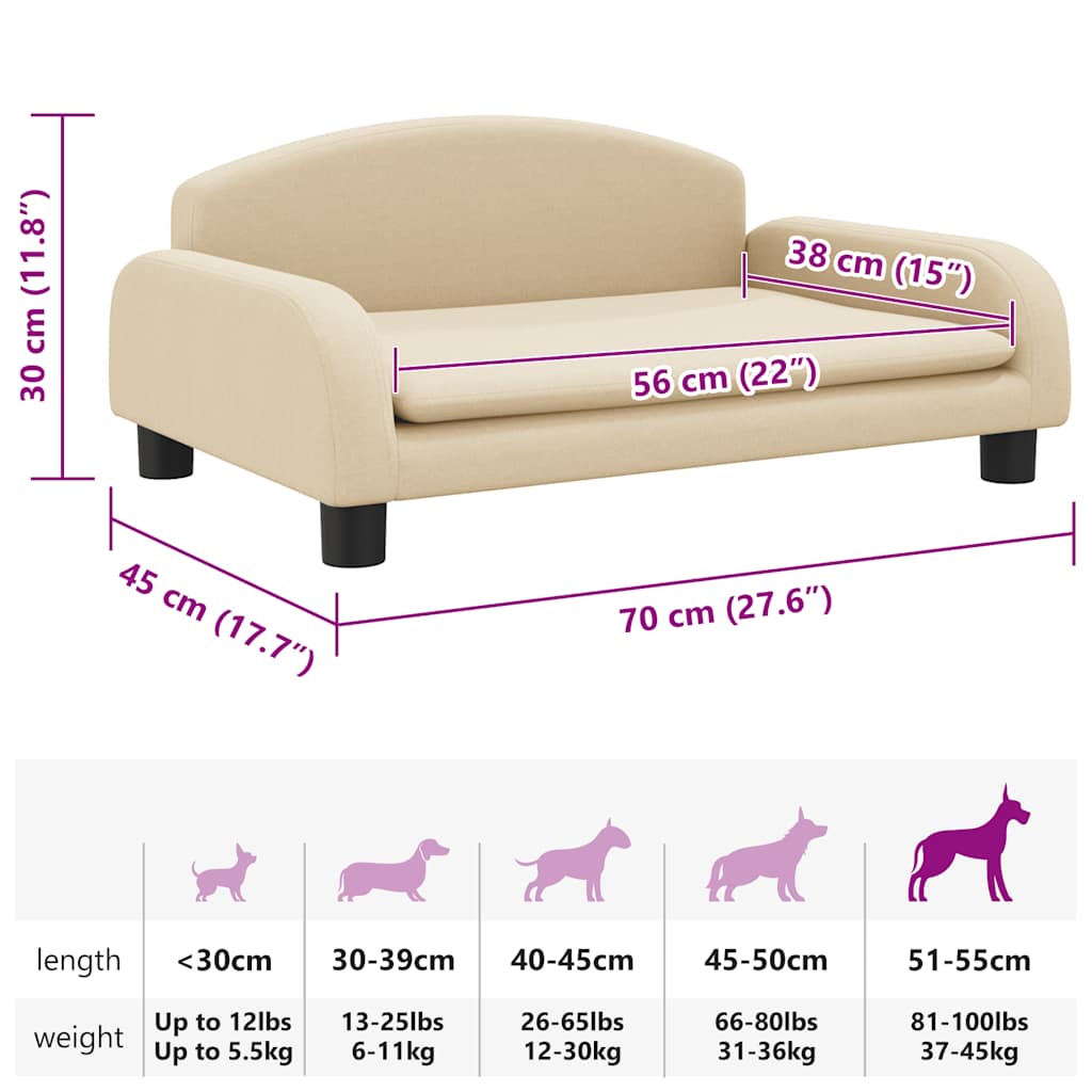 vidaXL Hundebett Creme 70x45x30 cm Stoff
