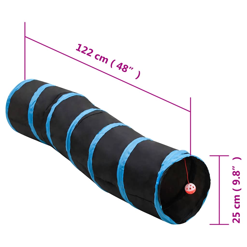 vidaXL Katzentunnel in S-Form Schwarz und Blau 122 cm Polyester