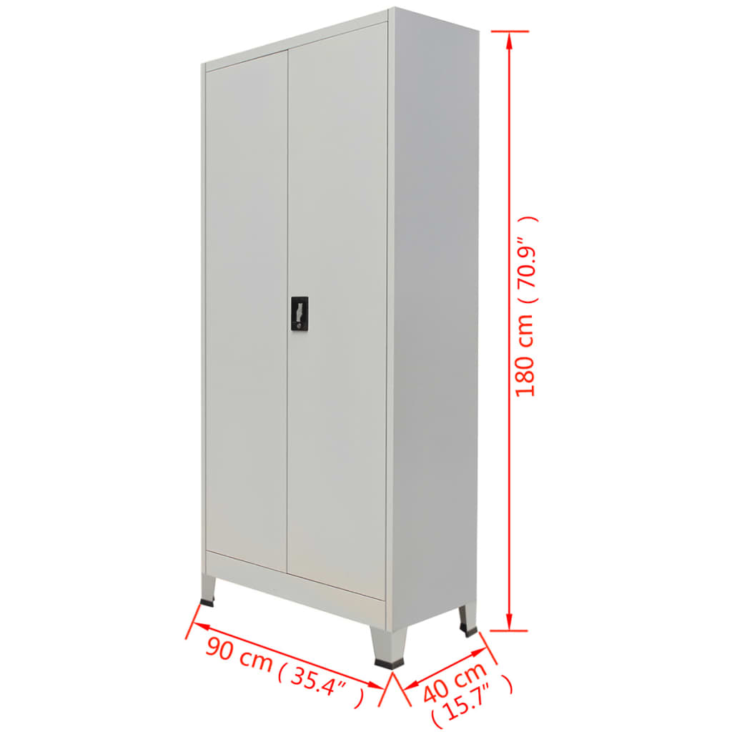vidaXL Büroschrank mit 2 Türen Stahl 90x40x180 cm Grau