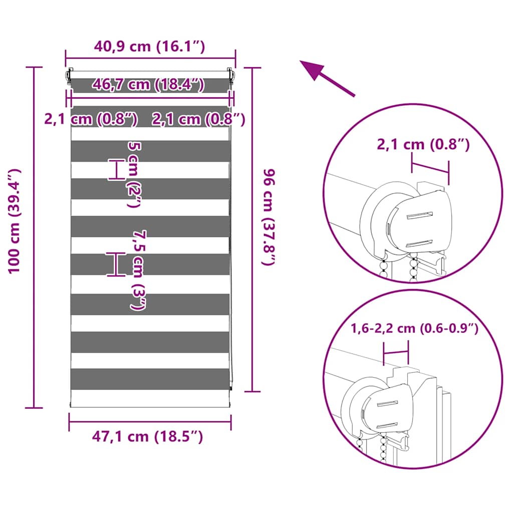 vidaXL Doppelrollo Seitenzug Duo 40 x 100 cm