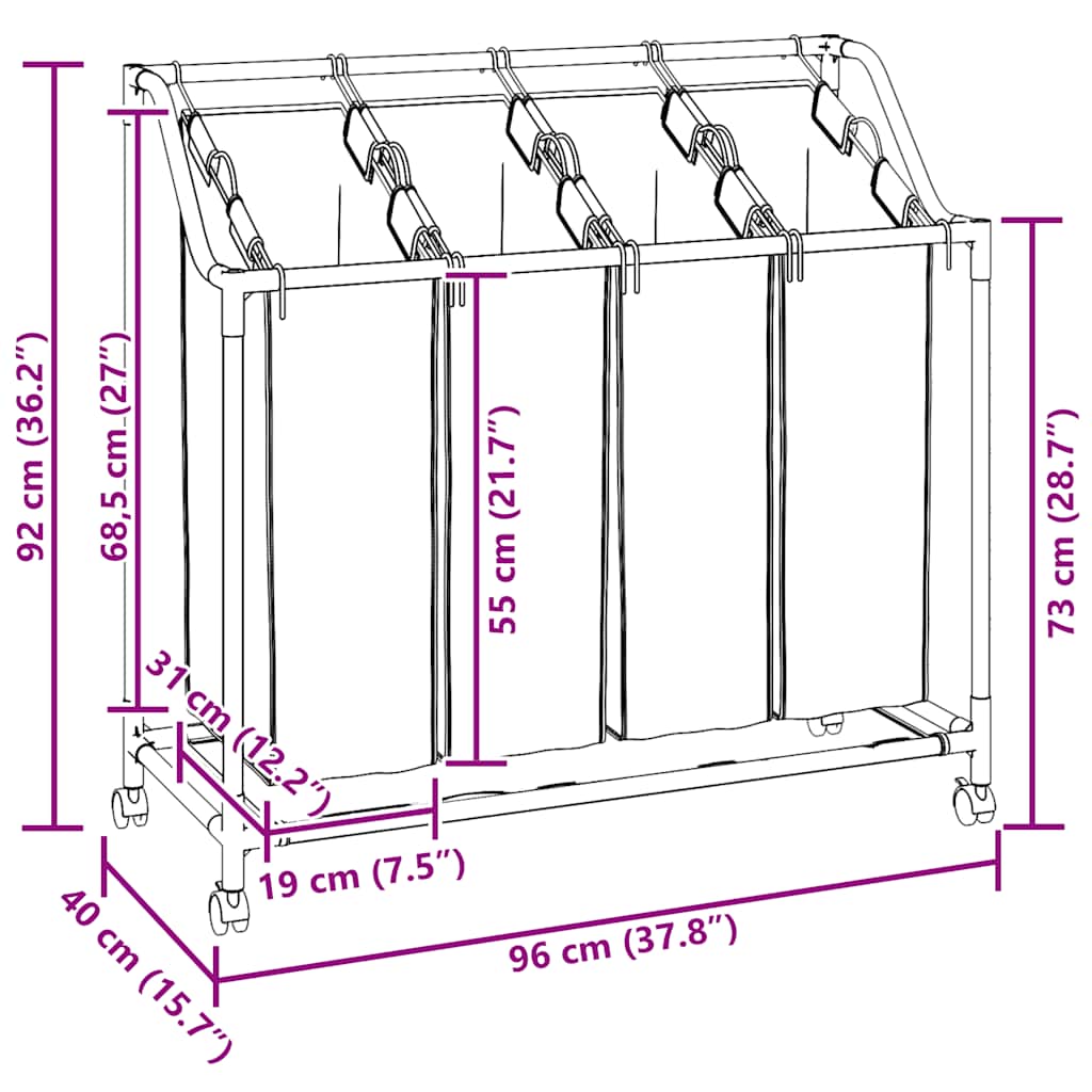 4 Fächer Schwarz Wäschesortierer