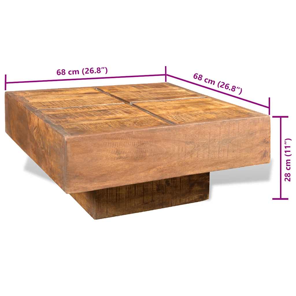 vidaXL Couchtisch Braun Quadratisch Massivholz Mango