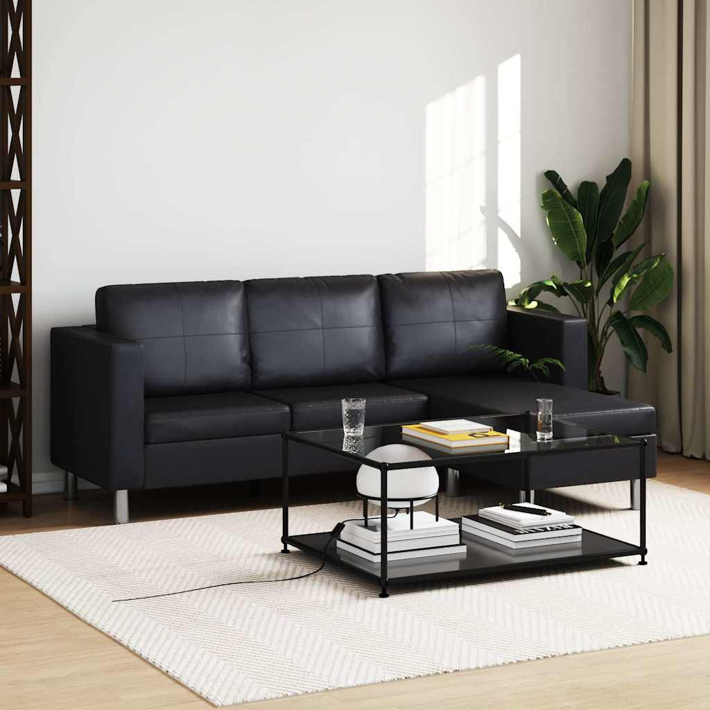 vidaXL L-förmiges Sofa 3-Sitzer Kunstleder Schwarz