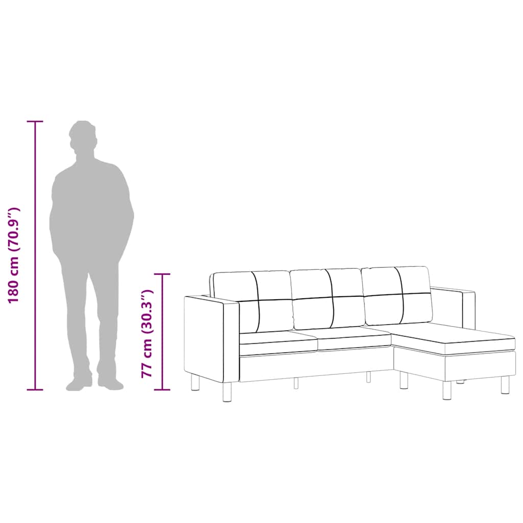 vidaXL L-förmiges Sofa 3-Sitzer Kunstleder Schwarz