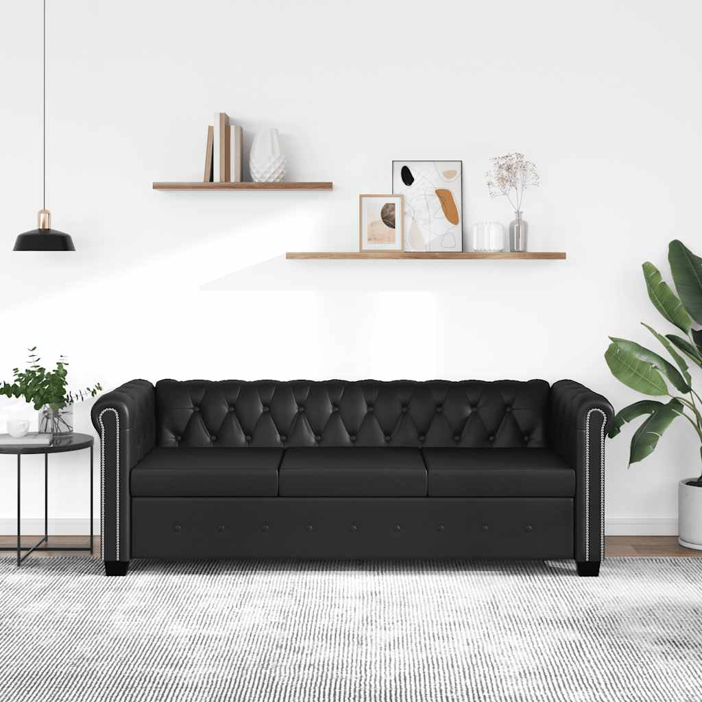 vidaXL Chesterfield-Sofa 2-Sitzer Kunstleder Schwarz