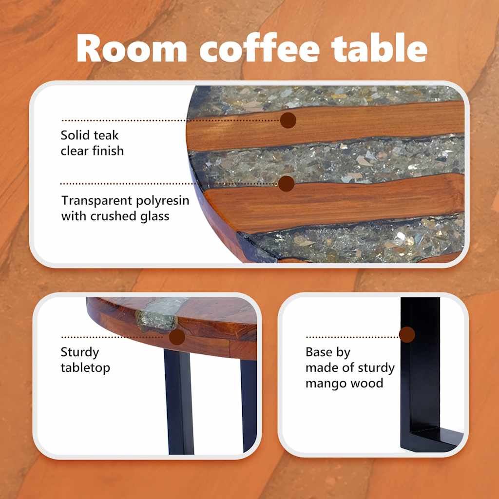 vidaXL Couchtisch Teak Harz 60 cm