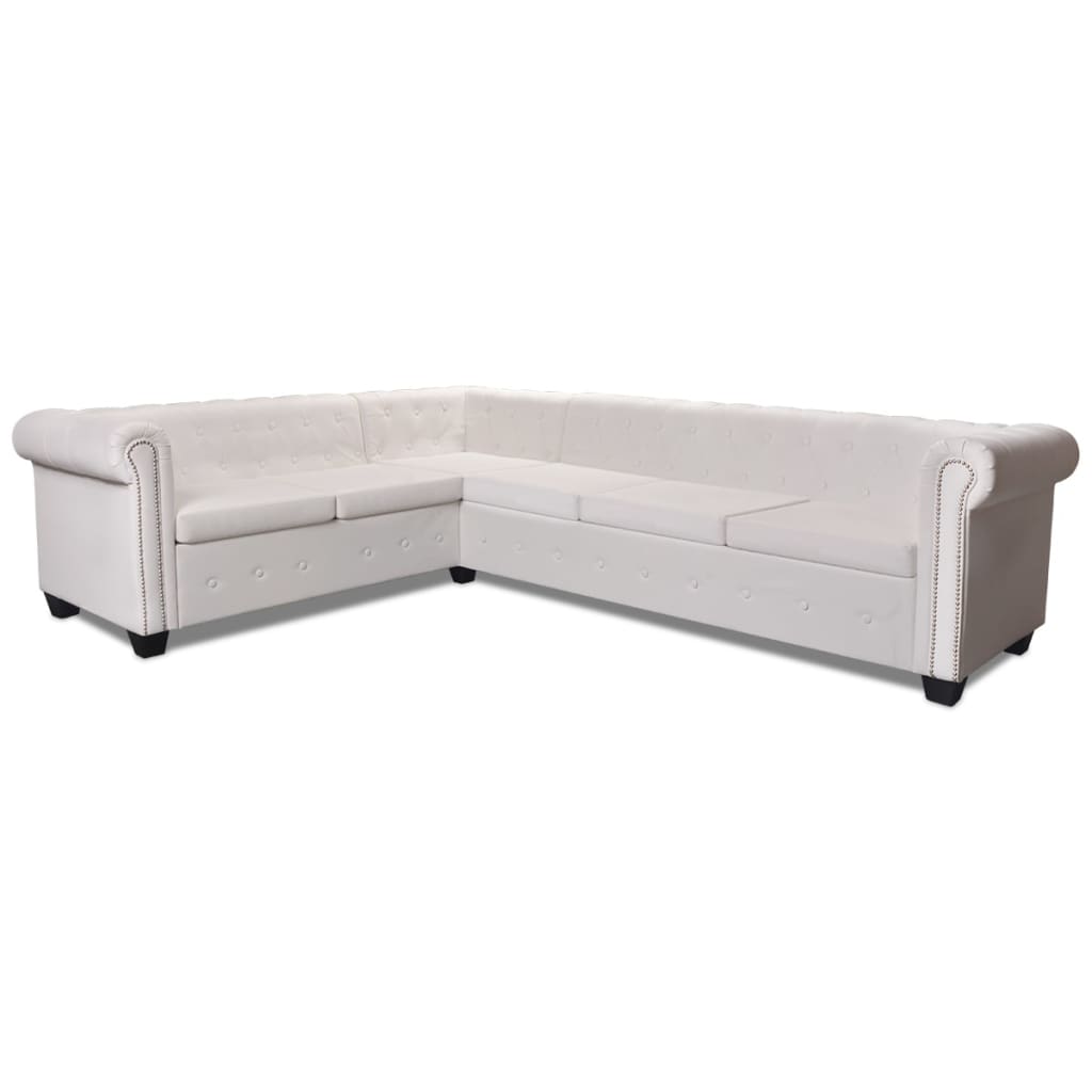 vidaXL Chesterfield-Ecksofa 6-Sitzer Kunstleder Weiß
