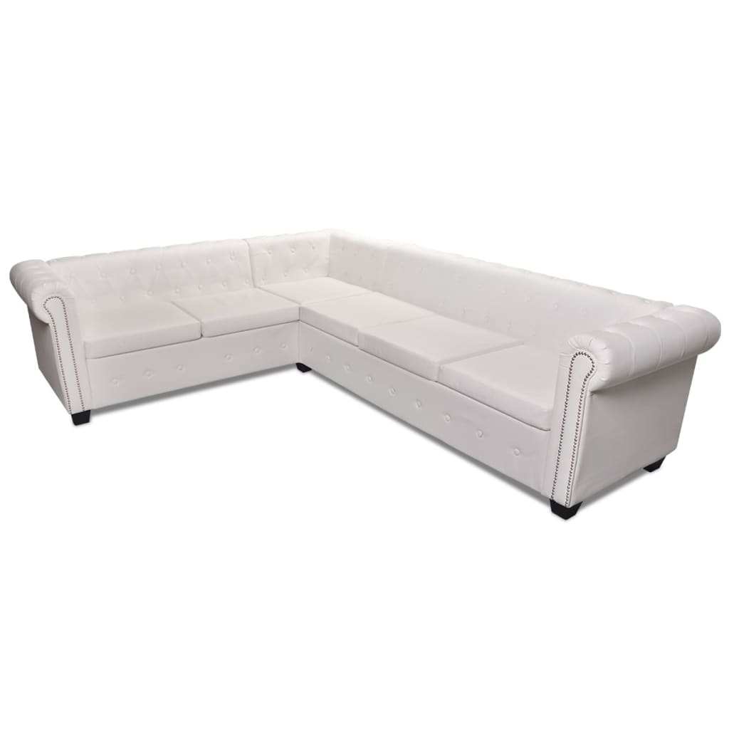 vidaXL Chesterfield-Ecksofa 6-Sitzer Kunstleder Weiß