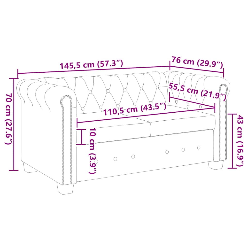 vidaXL Chesterfield-Sofa 2-Sitzer Kunstleder Braun