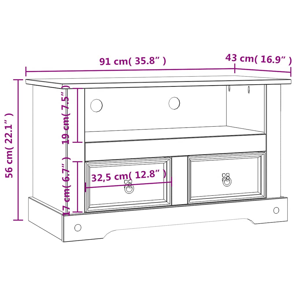 vidaXL TV-Schrank Mexiko-Stil Kiefernholz 91x43x56 cm