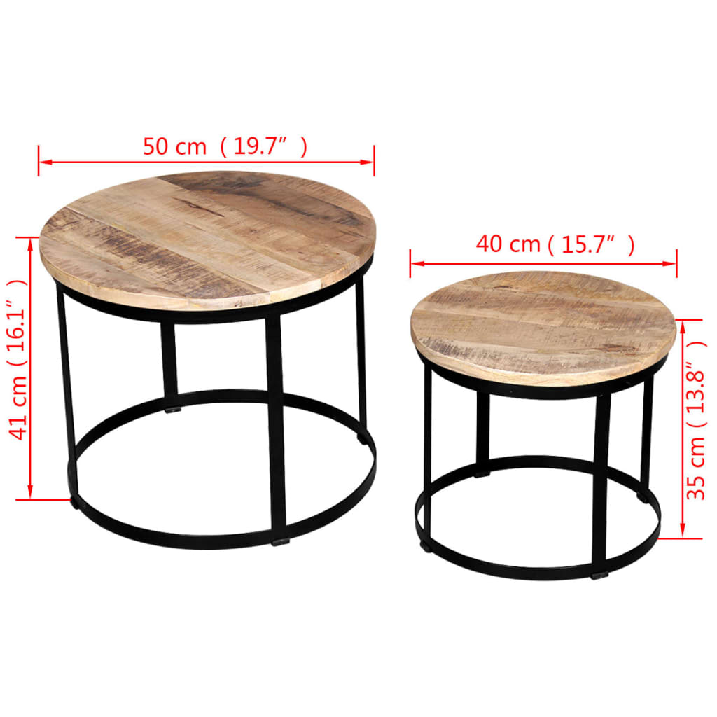 vidaXL 2-tlg. Couchtisch-Set Raues Mangoholz Rund 40cm/50cm