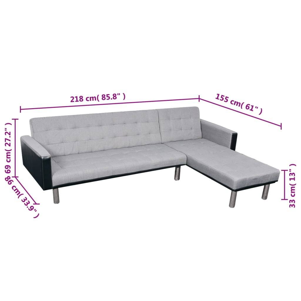 vidaXL Schlafsofa in L-Form Stoff Schwarz und Grau