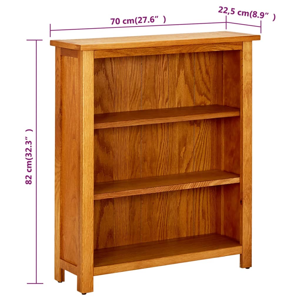 vidaXL Bücherregal 3 Fächer 70x22,5x82 cm Massivholz Eiche