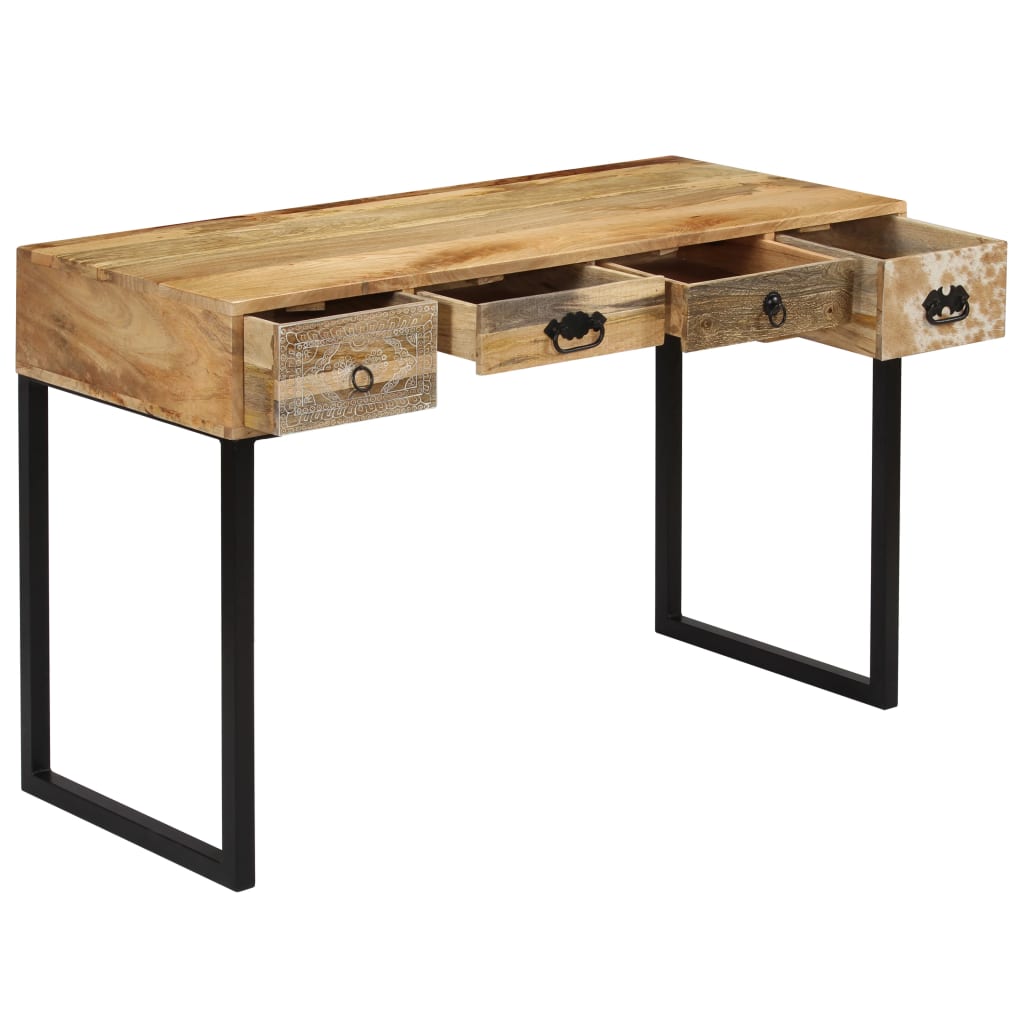 vidaXL Schreibtisch Mangoholz Massiv und Echtleder 117x50x76 cm