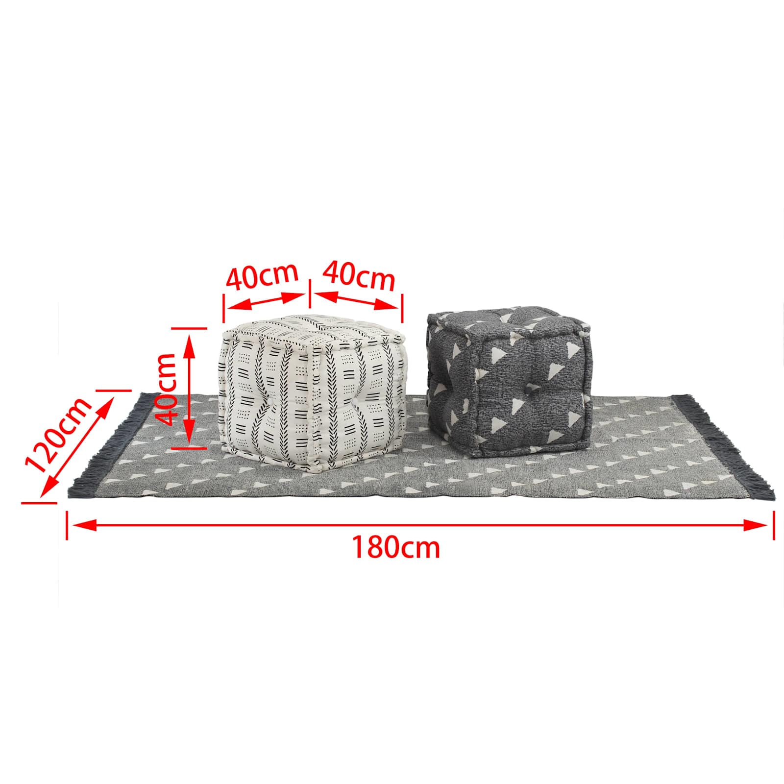 vidaXL Pouffes Geometrisch Grau und Weiß 40 x 40 x 40 cm Stoff