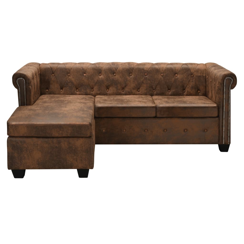 vidaXL Chesterfield-Sofa L-Form Kunstwildleder Braun
