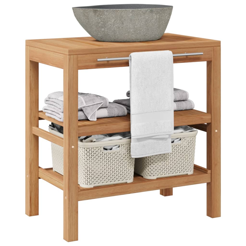vidaXL Waschtischunterschrank Teak Massiv mit Flussstein Waschbecken