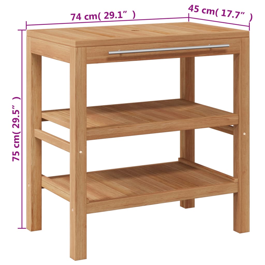 vidaXL Waschtischunterschrank Teak Massiv mit Flussstein Waschbecken