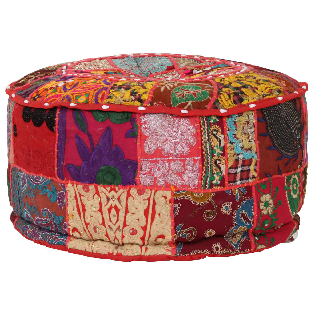 vidaXL Patchwork Sitzpouf Rund Baumwolle Handgefertigt 40x20 cm Rot