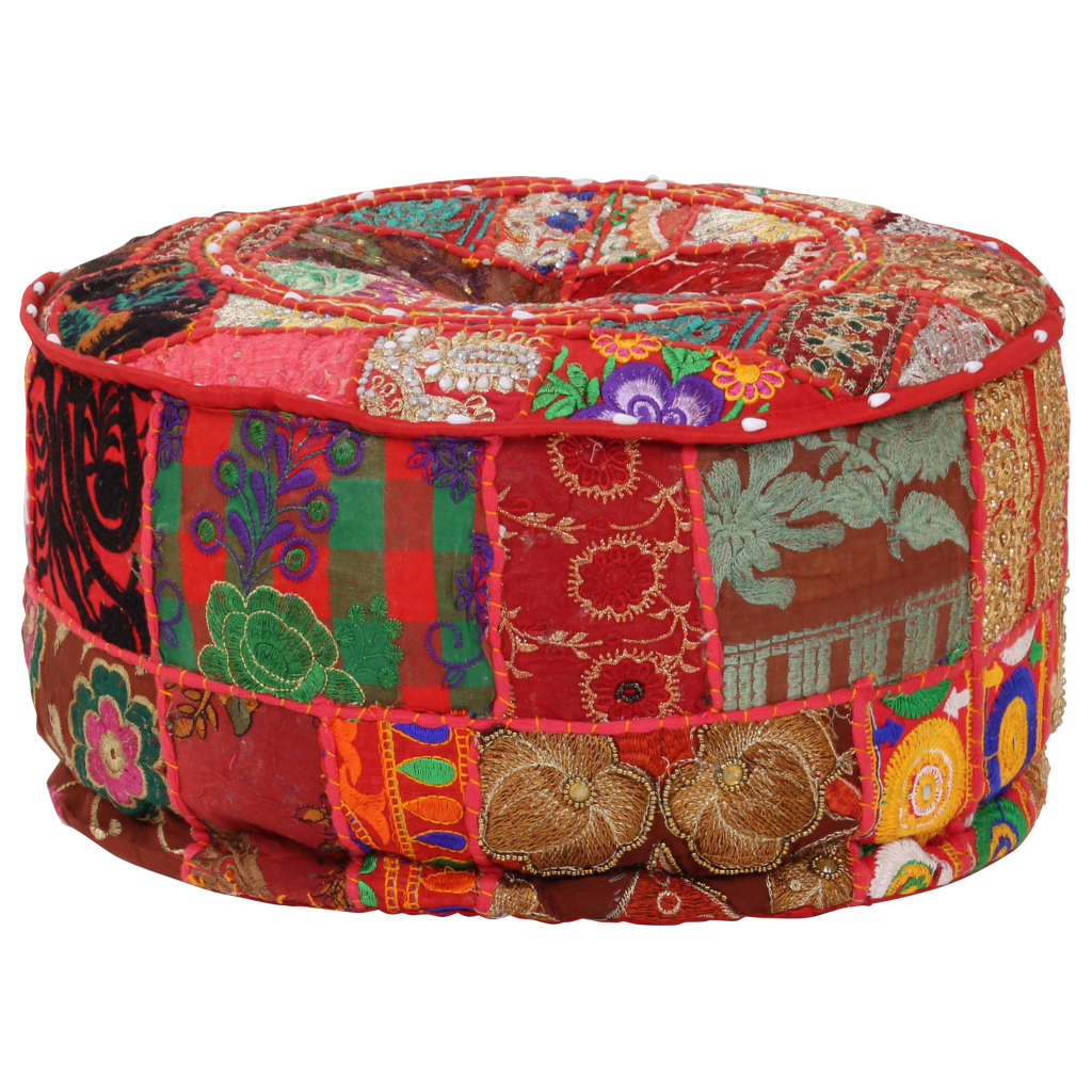 vidaXL Patchwork Sitzpouf Rund Baumwolle Handgefertigt 40x20 cm Rot
