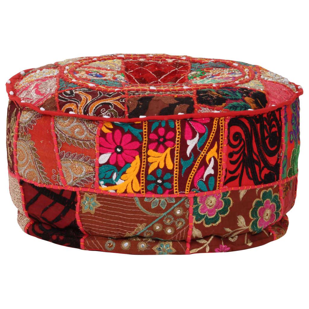 vidaXL Patchwork Sitzpouf Rund Baumwolle Handgefertigt 40x20 cm Rot