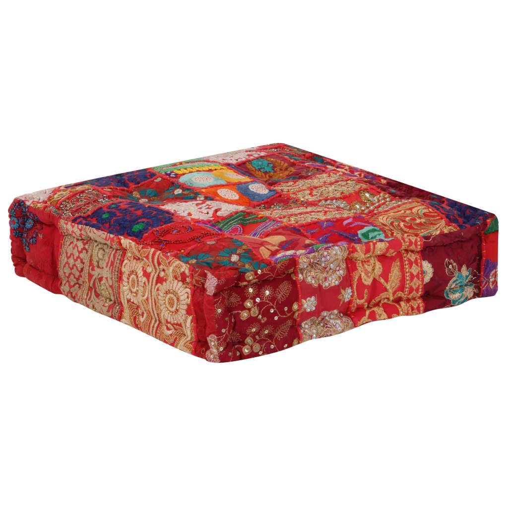 vidaXL Pouf Flickwerk Quadrat Baumwolle Handgefertigt 50×50×12 cm Rot