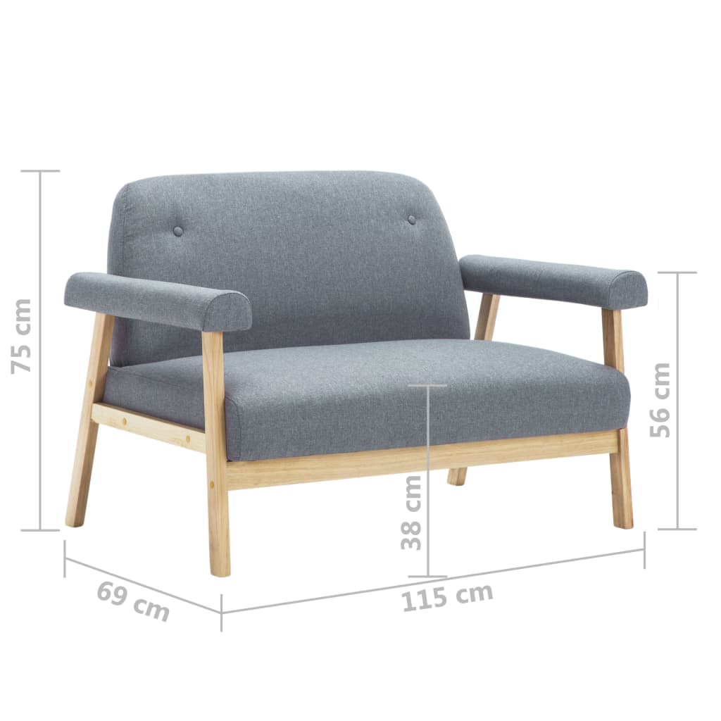 vidaXL 2-Sitzer-Sofa Stoff Hellgrau