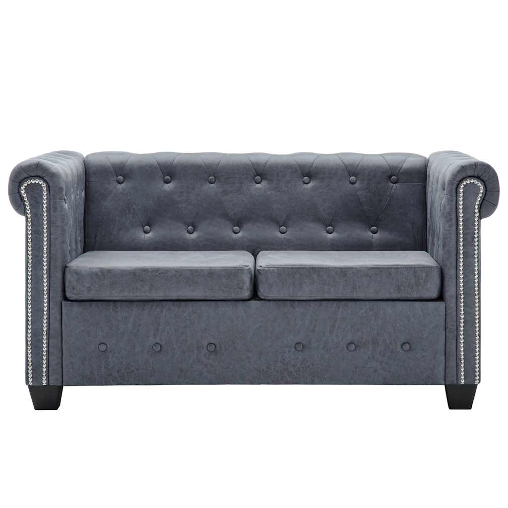 vidaXL Chesterfield-Sofa 2-Sitzer Kunstwildleder Grau