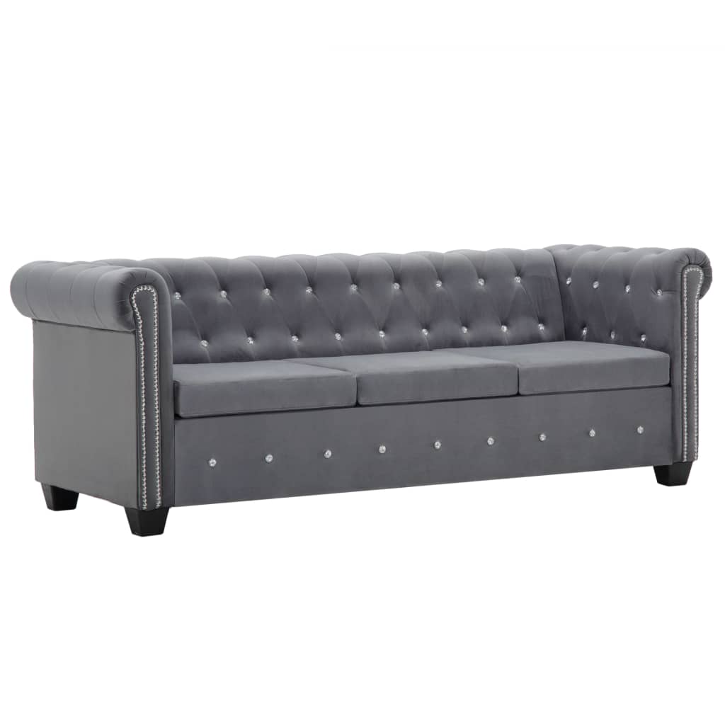 vidaXL Chesterfield Sofa 3-Sitzer Samtbezug 199x75x72 cm Grau