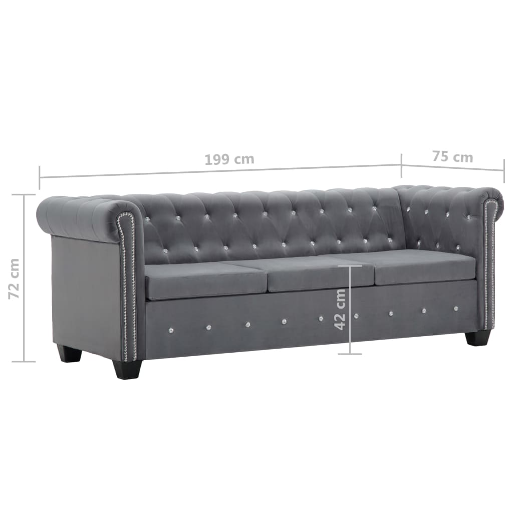 vidaXL Chesterfield Sofa 3-Sitzer Samtbezug 199x75x72 cm Grau