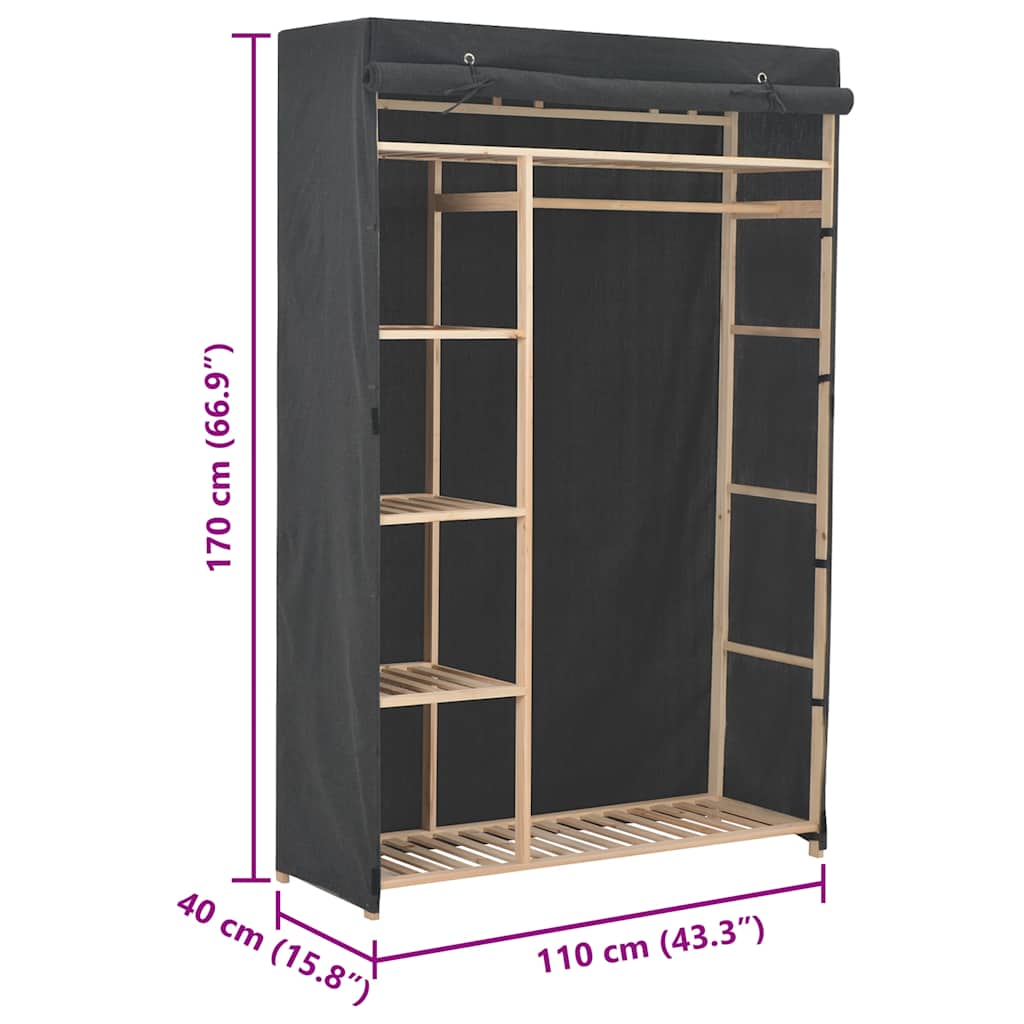 vidaXL Kleiderschrank Grau 110 x 40 x 170 cm Stoff