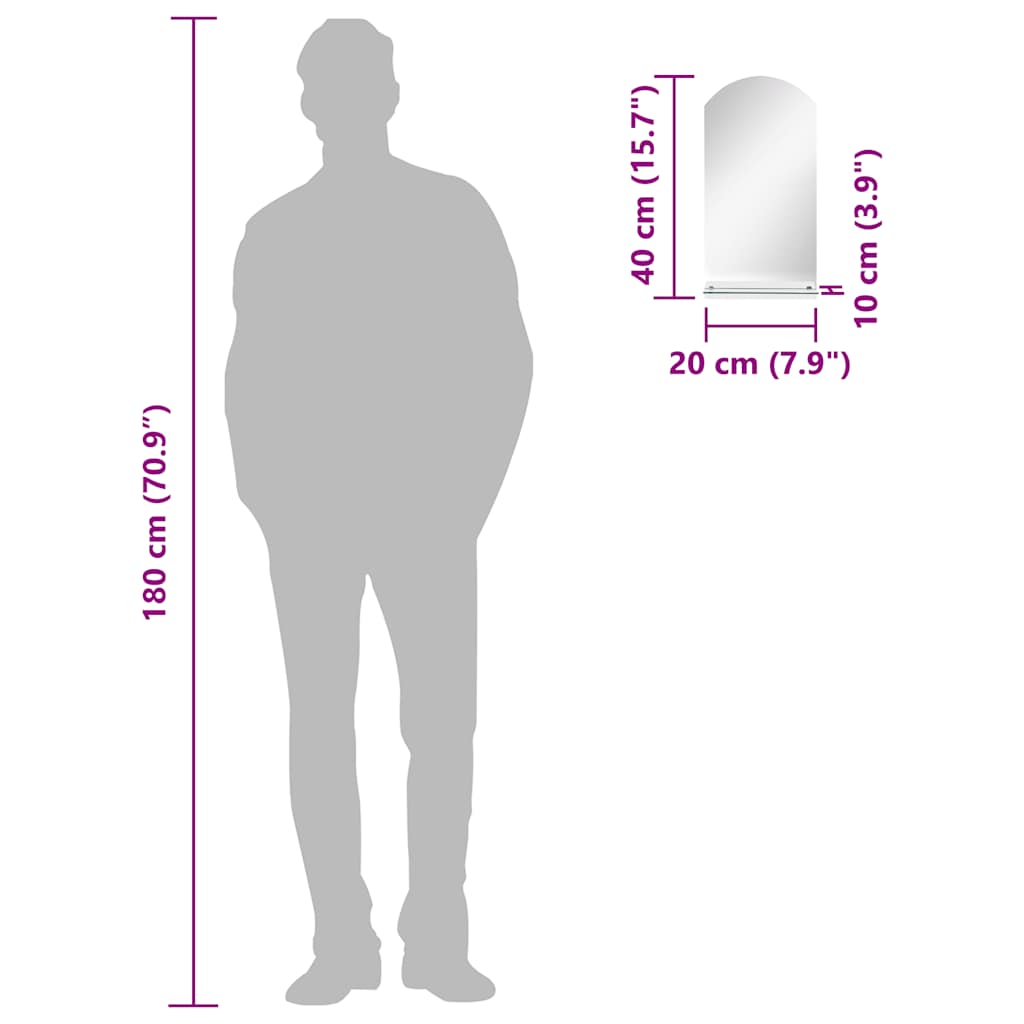 vidaXL Wandspiegel mit Regal 20×40 cm Hartglas