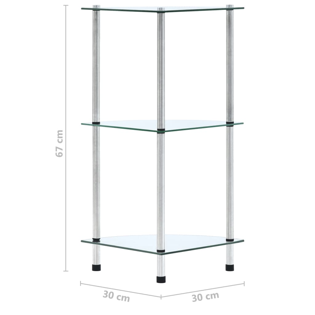vidaXL Regal mit 3 Ablagen Transparent 30x30x67 cm Hartglas