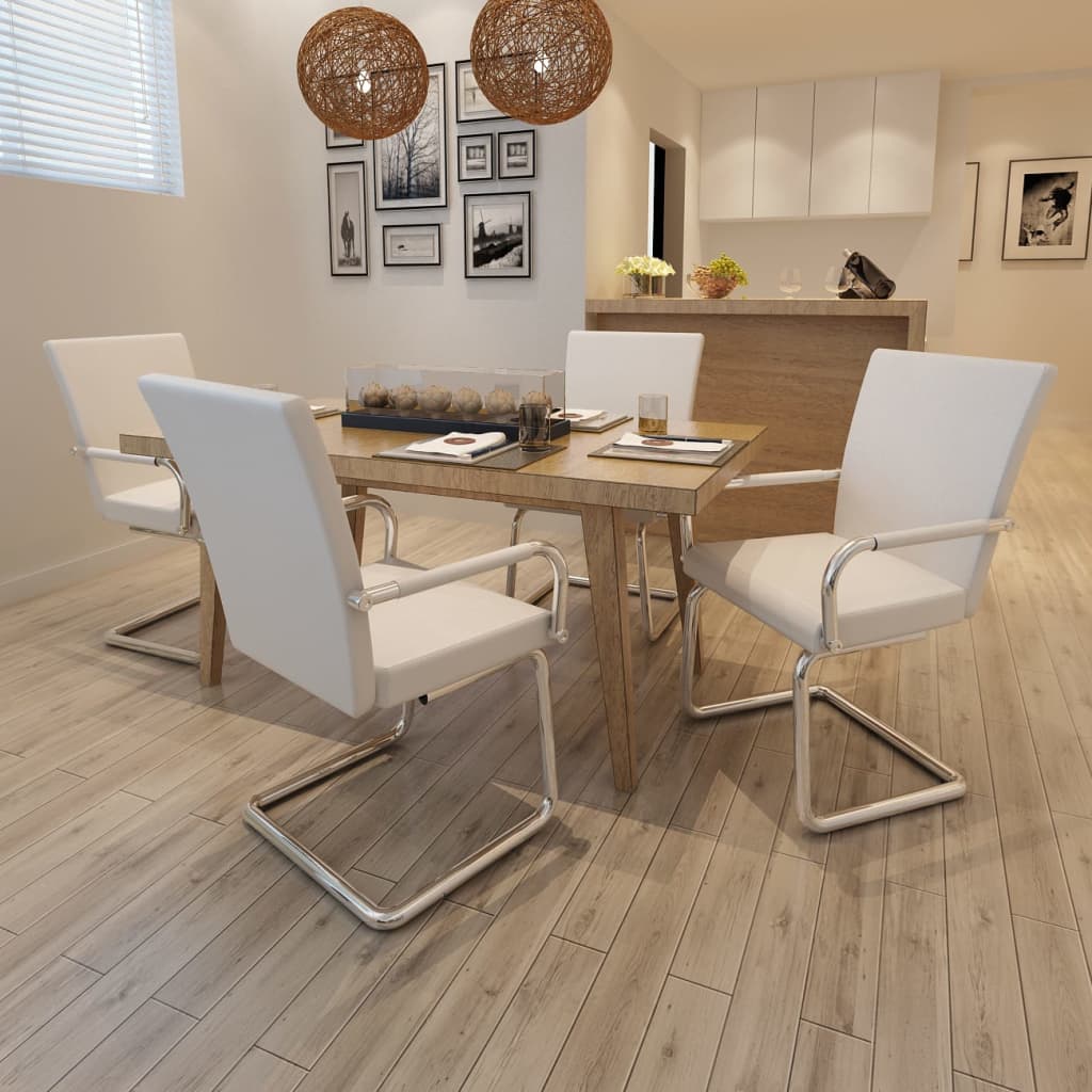 vidaXL Freischwinger 2 Stk. Weiß Kunstleder