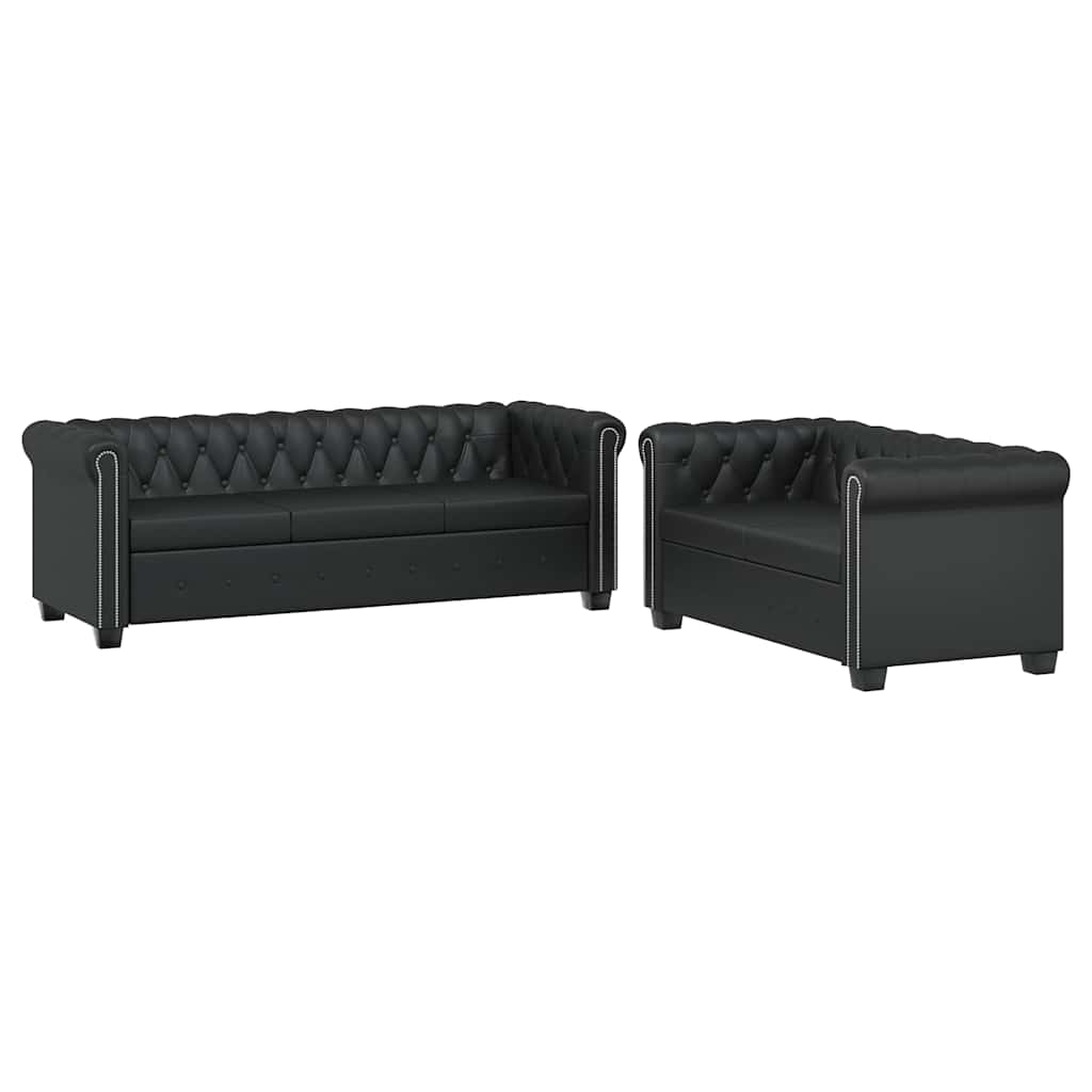 vidaXL Chesterfield-Sofa 2-Sitzer Kunstleder Schwarz