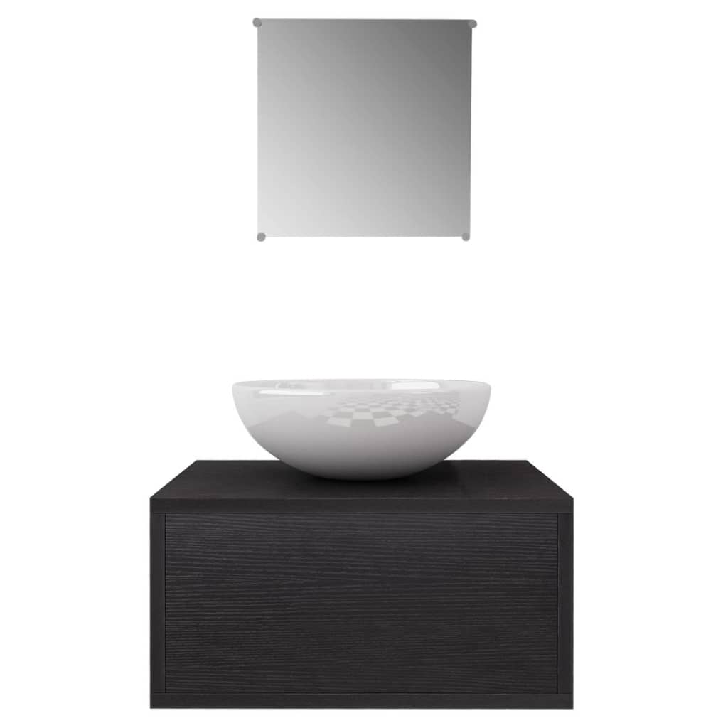 vidaXL 4-tlg. Badmöbel-Set mit Waschbecken und Wasserhahn Schwarz